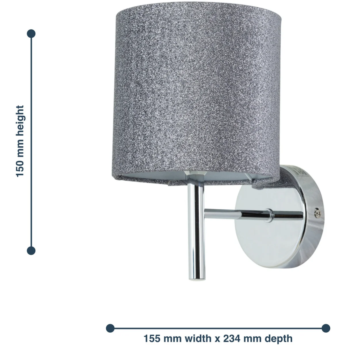 Set Of 2 Brea Chrome Wall Lights With Silvery Glitter Shades - Chrome & Silver – image 5