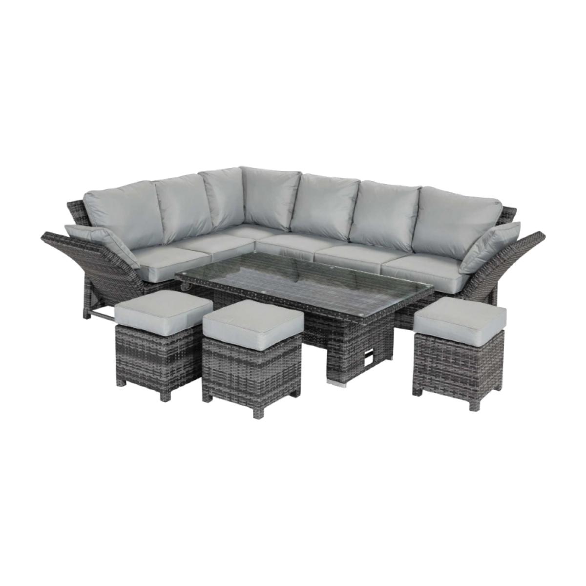 Dorset Garden Corner Dining Set with Rising Table in Grey Weave and Grey Fabric