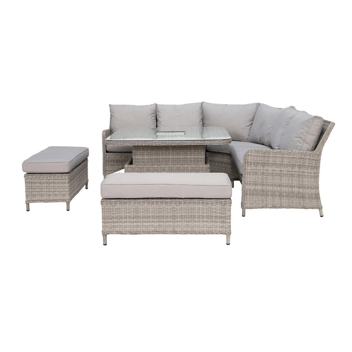 Hathaway Corner Garden Dining Set with Ice Bucket in Light Grey Weave and Grey Fabric – image 2