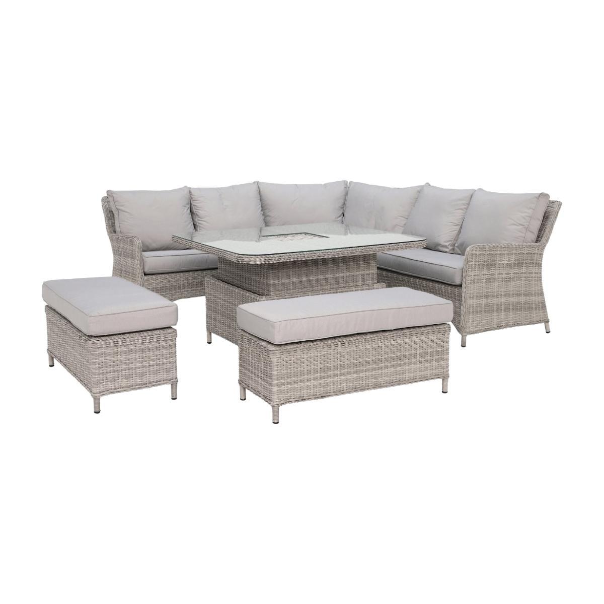Hathaway Corner Garden Dining Set with Ice Bucket in Light Grey Weave and Grey Fabric – image 1
