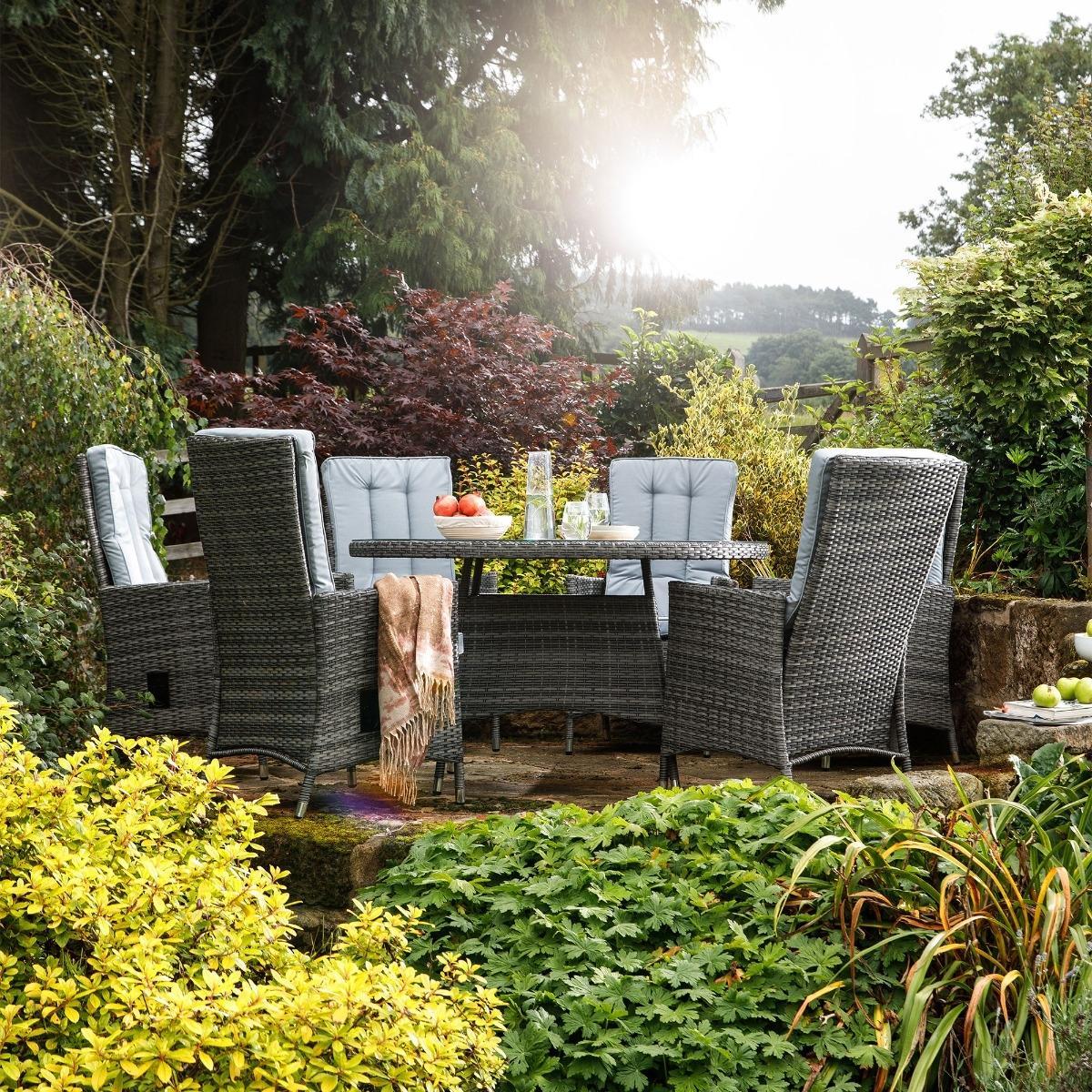Tiverton 6 Seat Round Garden Dining Set in Grey Weave with Grey Fabric – image 2