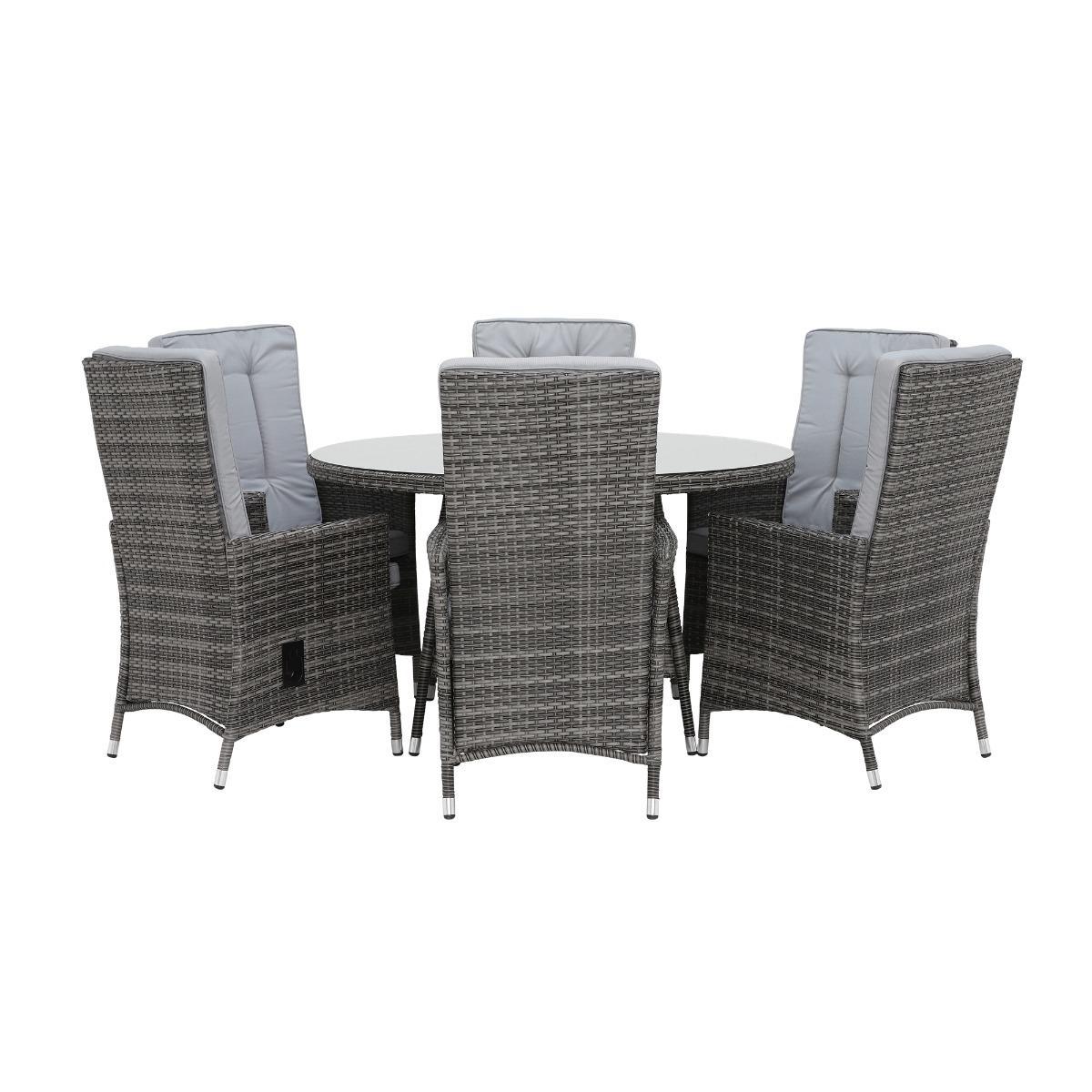 Tiverton 6 Seat Round Garden Dining Set in Grey Weave with Grey Fabric – image 3