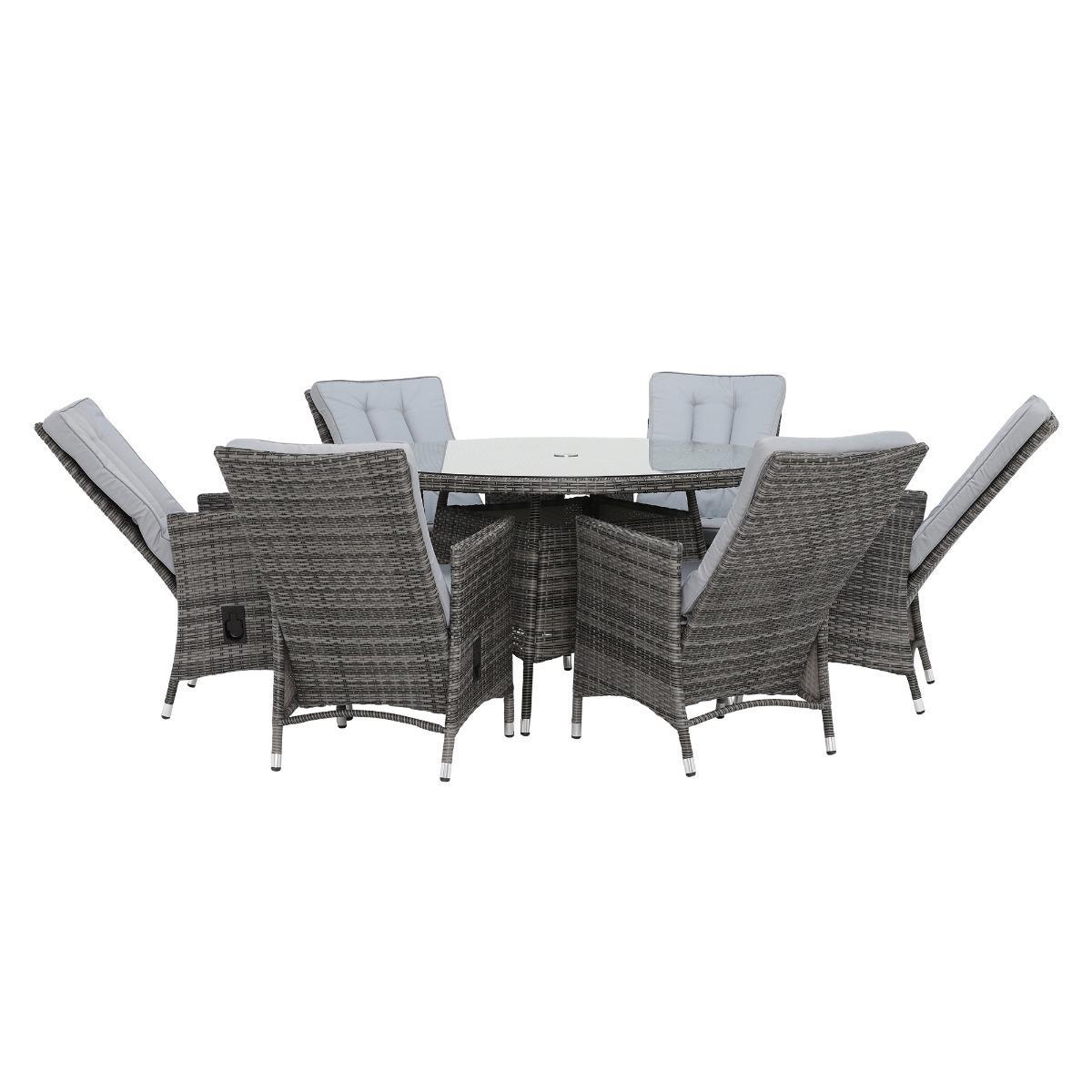 Tiverton 6 Seat Round Garden Dining Set in Grey Weave with Grey Fabric – image 4