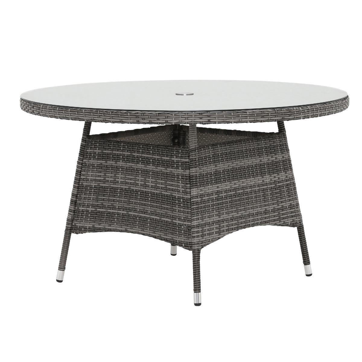 Tiverton 6 Seat Round Garden Dining Set in Grey Weave with Grey Fabric – image 5
