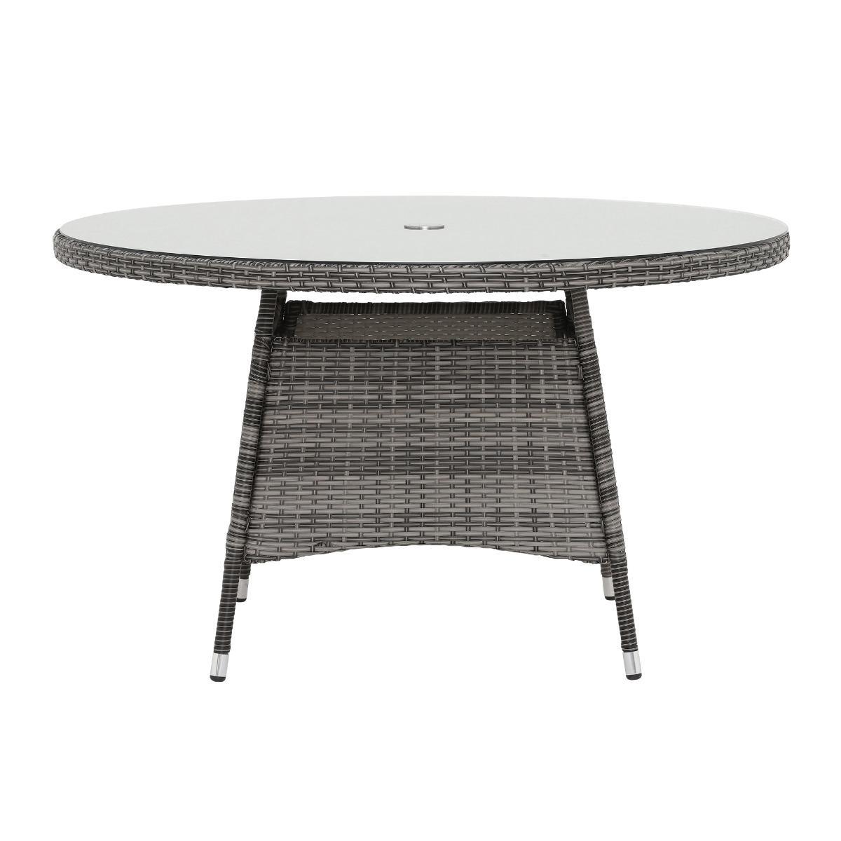 Tiverton 6 Seat Round Garden Dining Set in Grey Weave with Grey Fabric – image 6