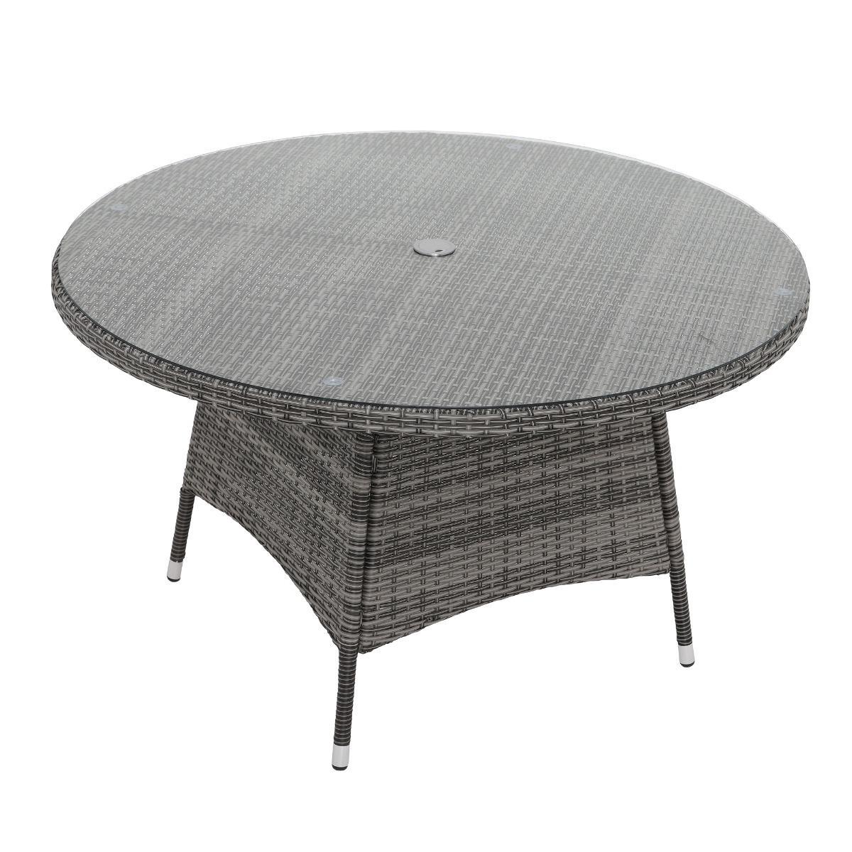 Tiverton 6 Seat Round Garden Dining Set in Grey Weave with Grey Fabric – image 7