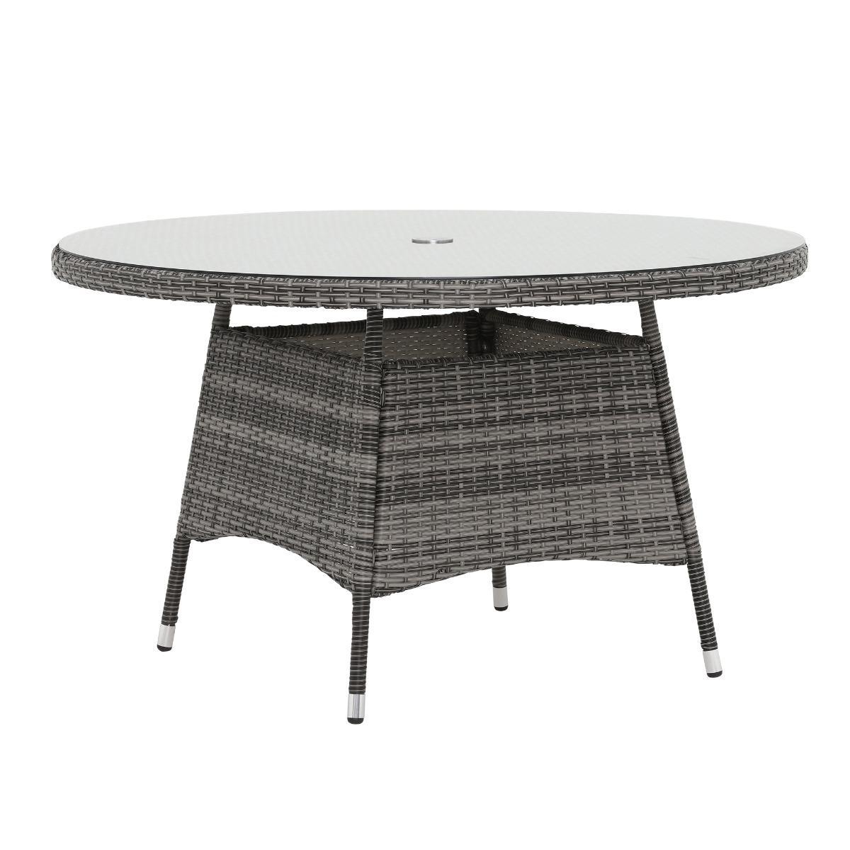 Tiverton 6 Seat Round Garden Dining Set in Grey Weave with Grey Fabric – image 8