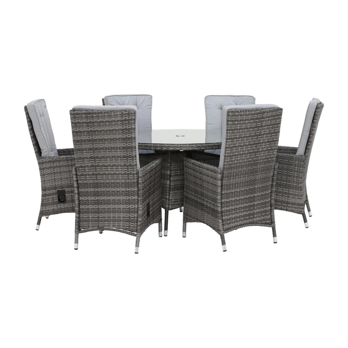 Tiverton 6 Seat Round Garden Dining Set in Grey Weave with Grey Fabric – image 1