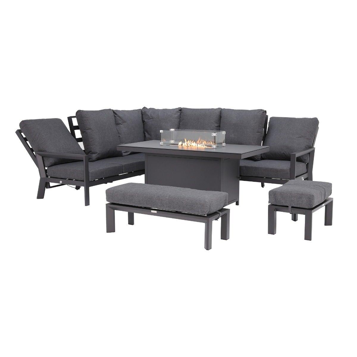 Maine Reclining Corner Garden Dining Set with Fire Pit, Grey | Barker & Stonehouse – image 3