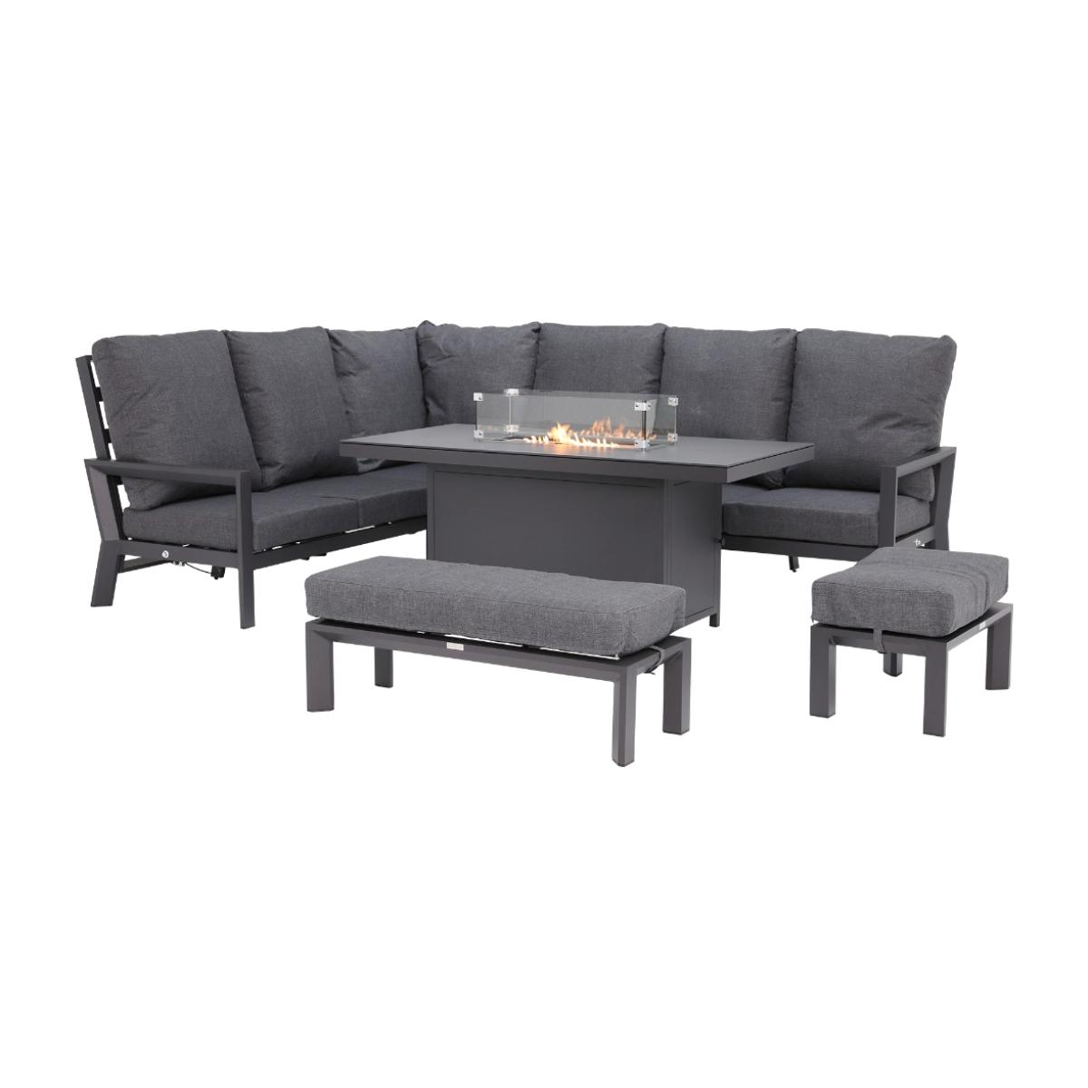 Maine Reclining Corner Garden Dining Set with Fire Pit, Grey | Barker & Stonehouse – image 1