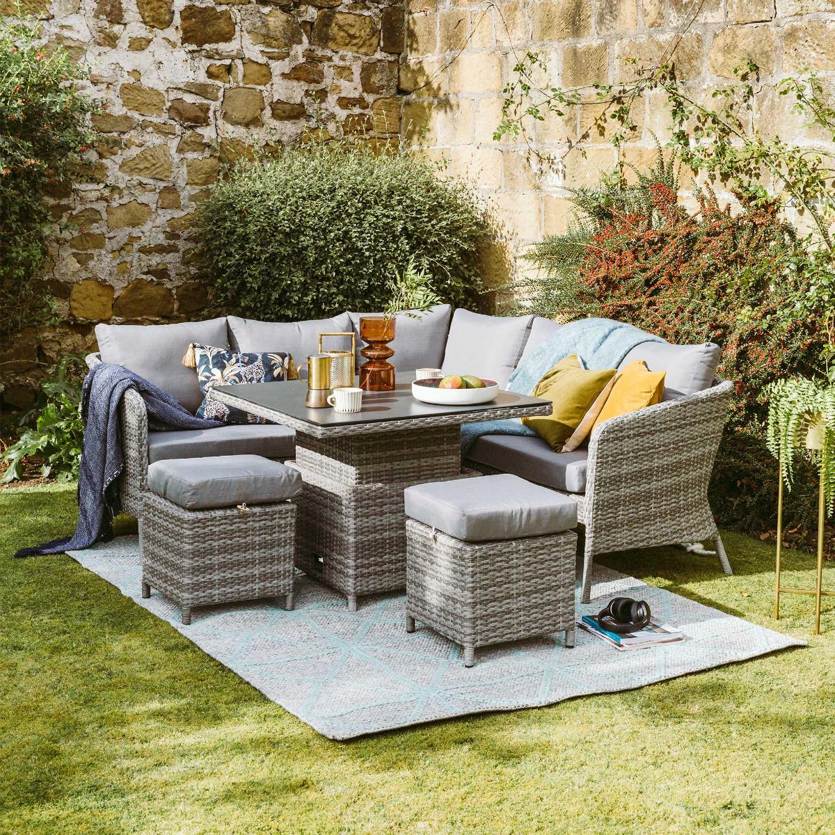 Levisham Corner Garden 6 Seater Sofa Dining Set, Grey | Barker & Stonehouse – image 2