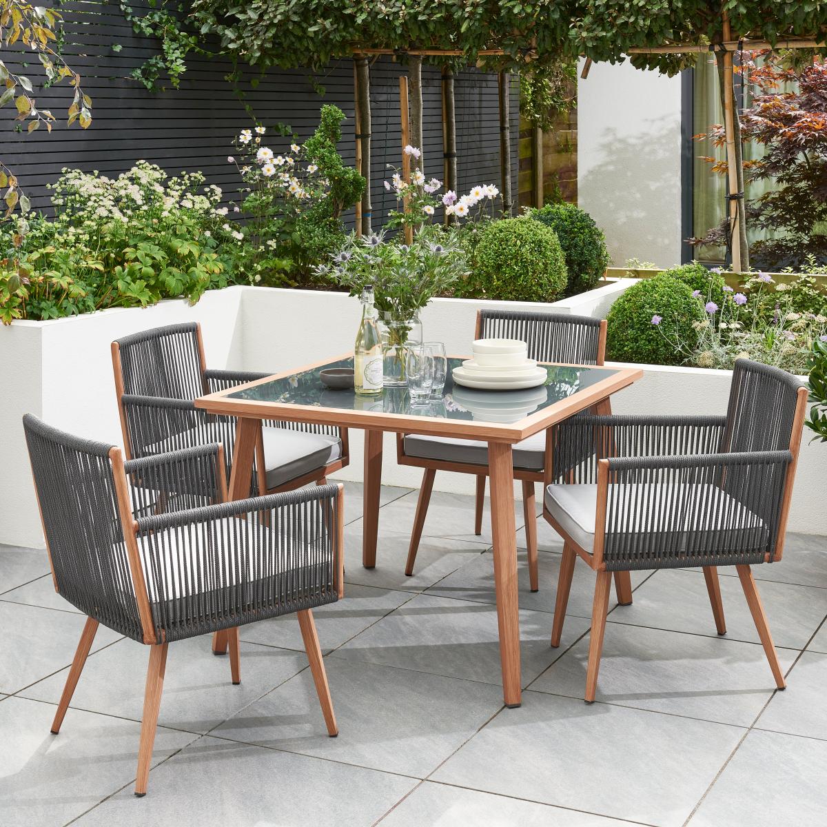 Elements Rope 4 Seater Dining Set Grey – image 1