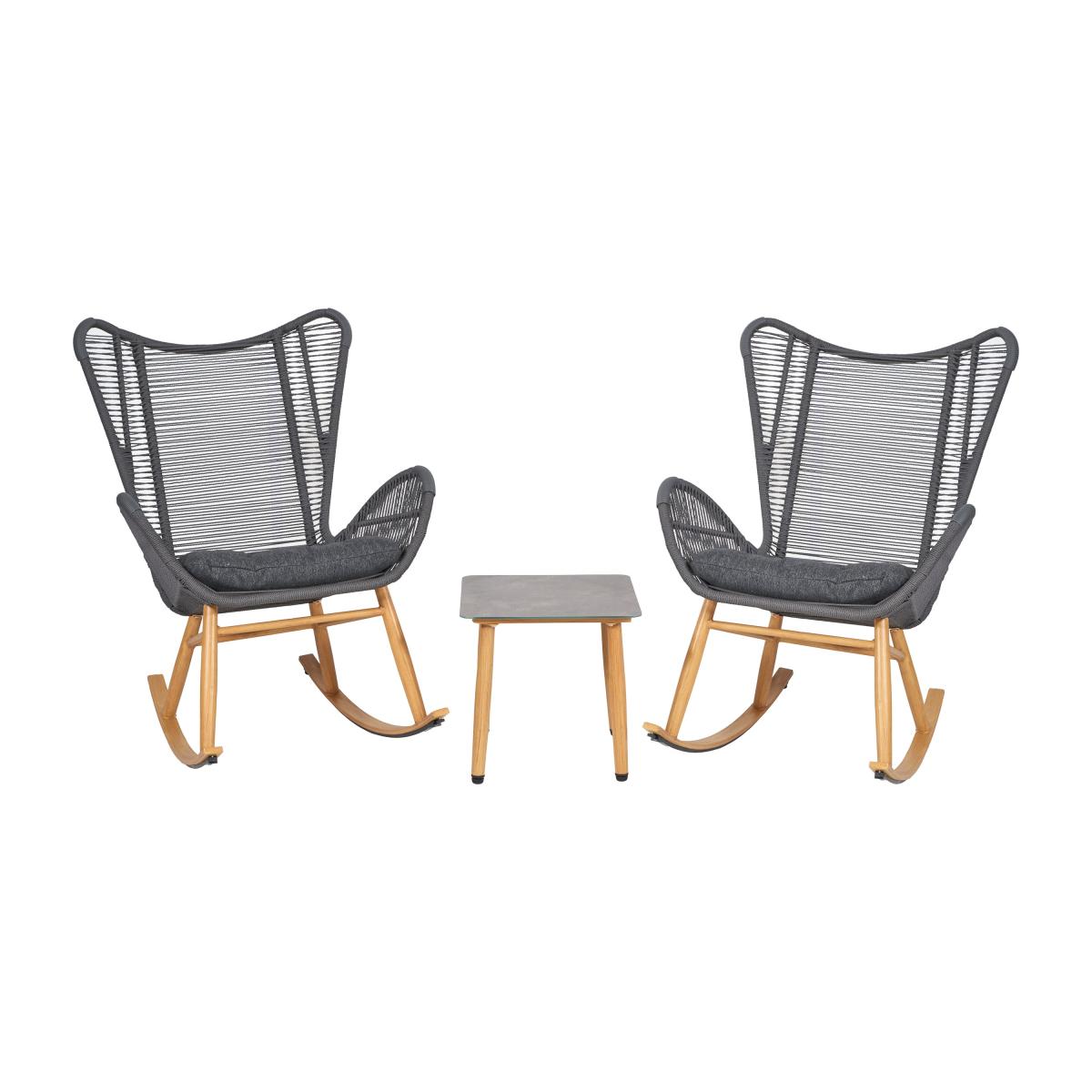 Kingston 3 Piece Rattan Rocker Bistro Set Grey – image 2