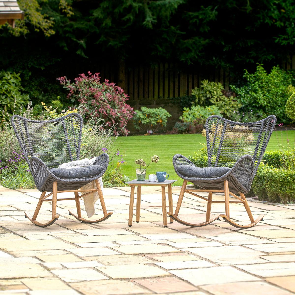 Kingston 3 Piece Rattan Rocker Bistro Set Grey – image 1
