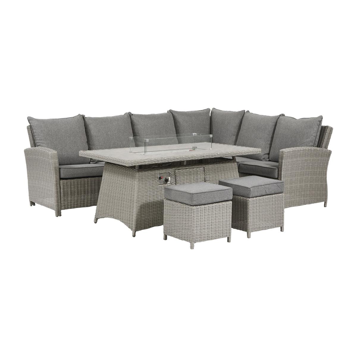 Barbados Long Left Rattan Corner Set & Fire Pit Grey – image 2