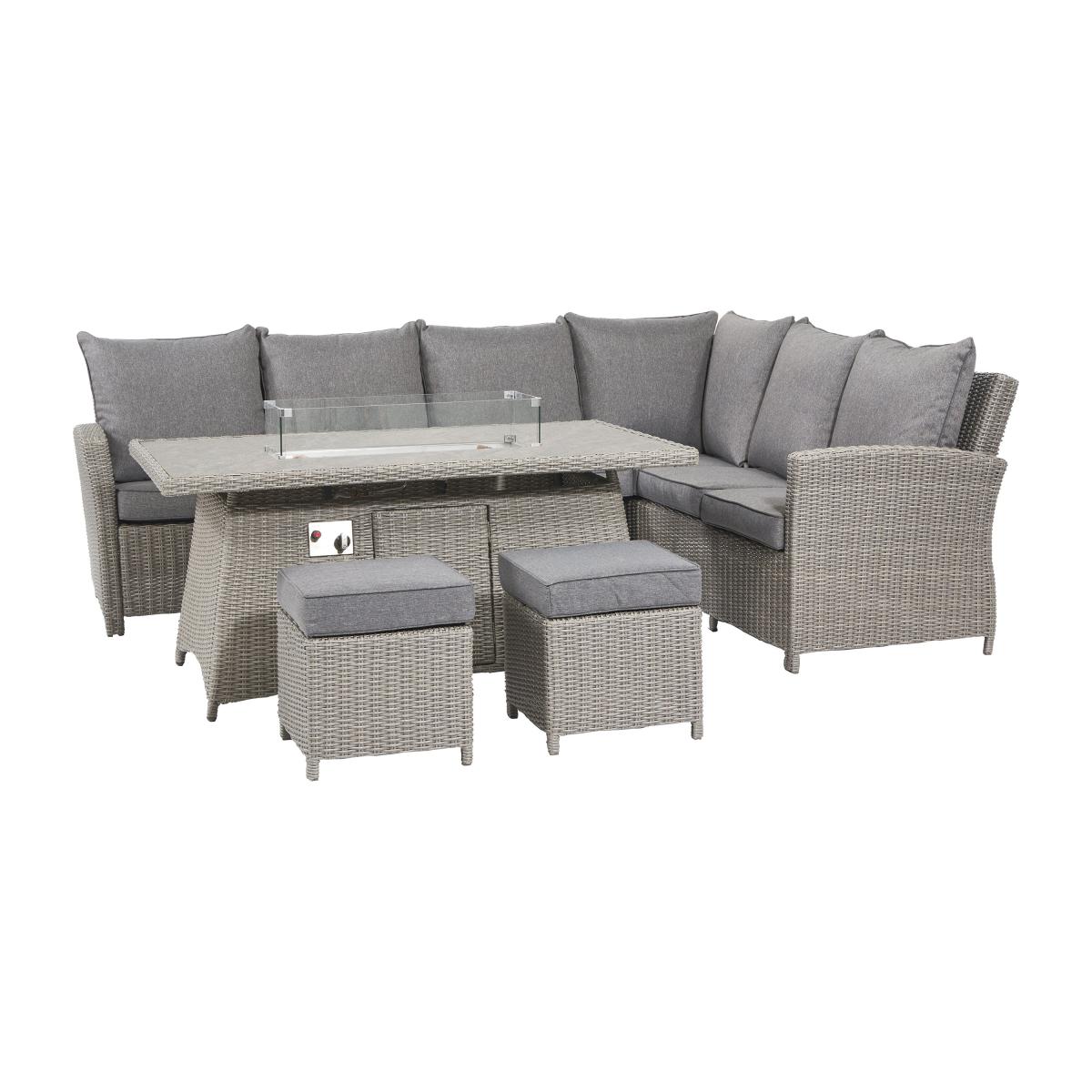 Barbados Long Left Rattan Corner Set & Fire Pit Grey – image 3