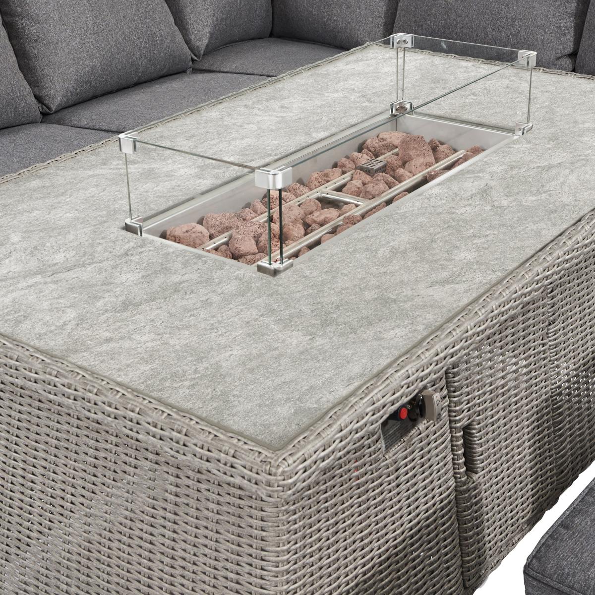 Barbados Long Left Rattan Corner Set & Fire Pit Grey – image 4