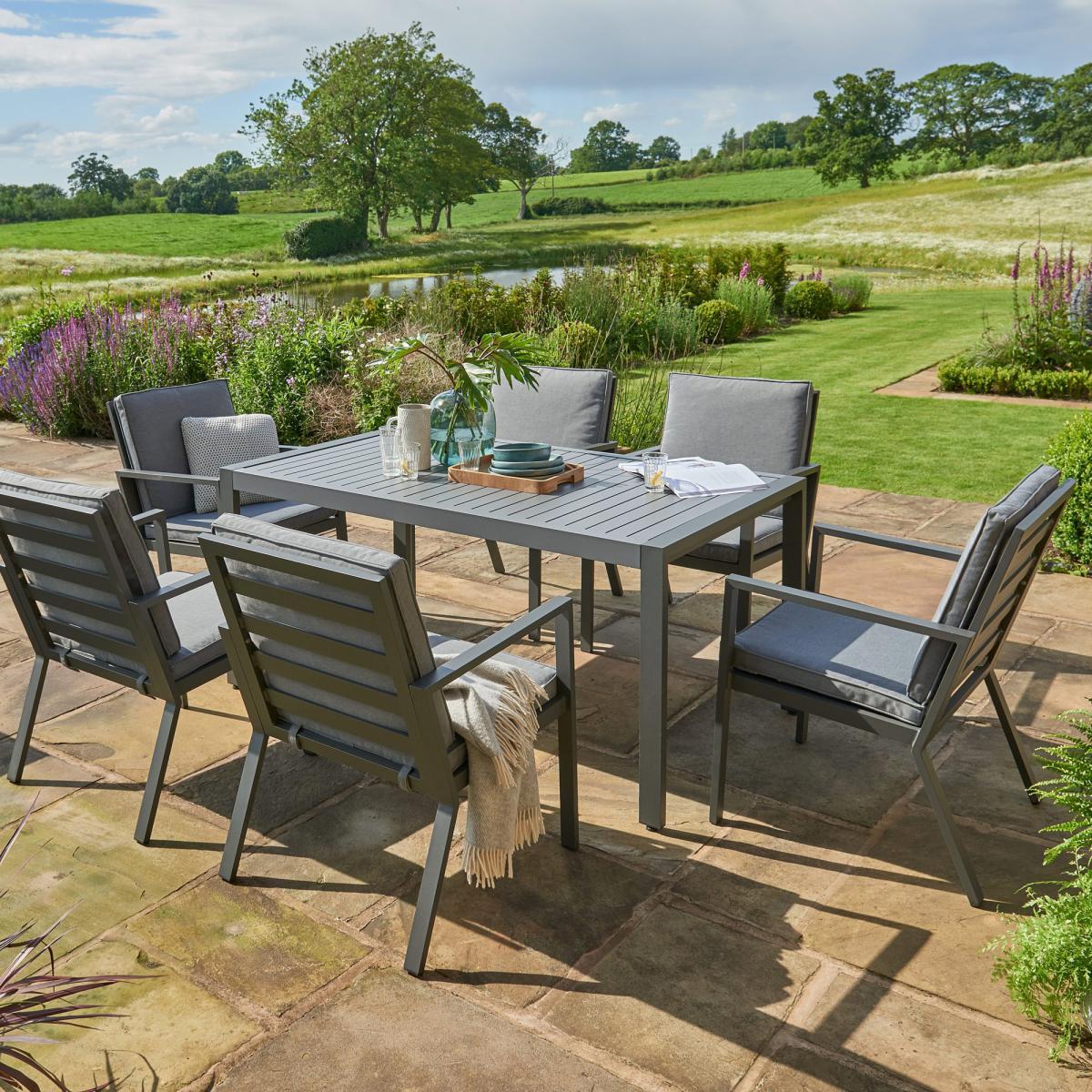 Titchwell 6 Seater Grey Dining Set Grey – image 1