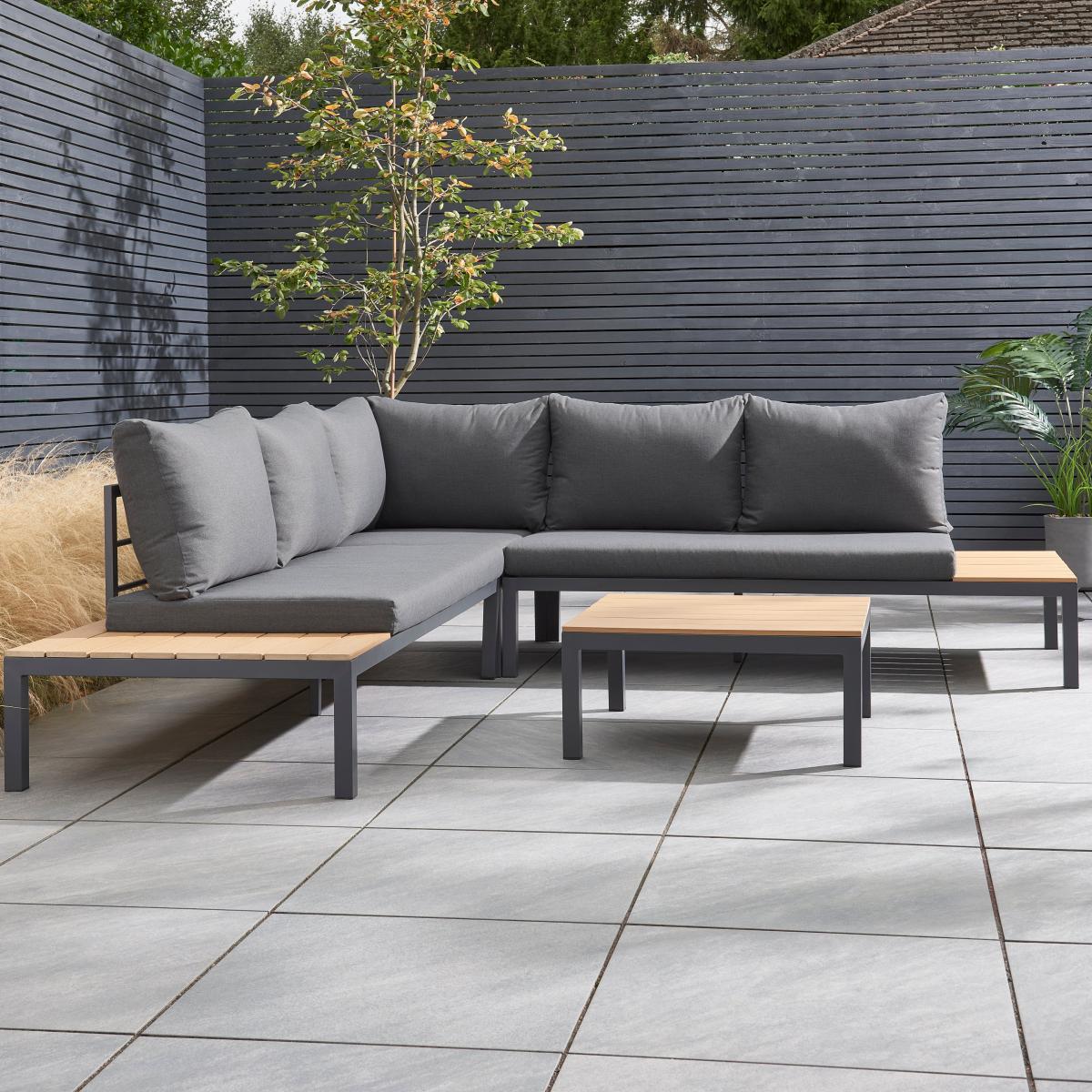Elements 5 Seater Slatted Wood Corner Sofa Set Grey – image 2