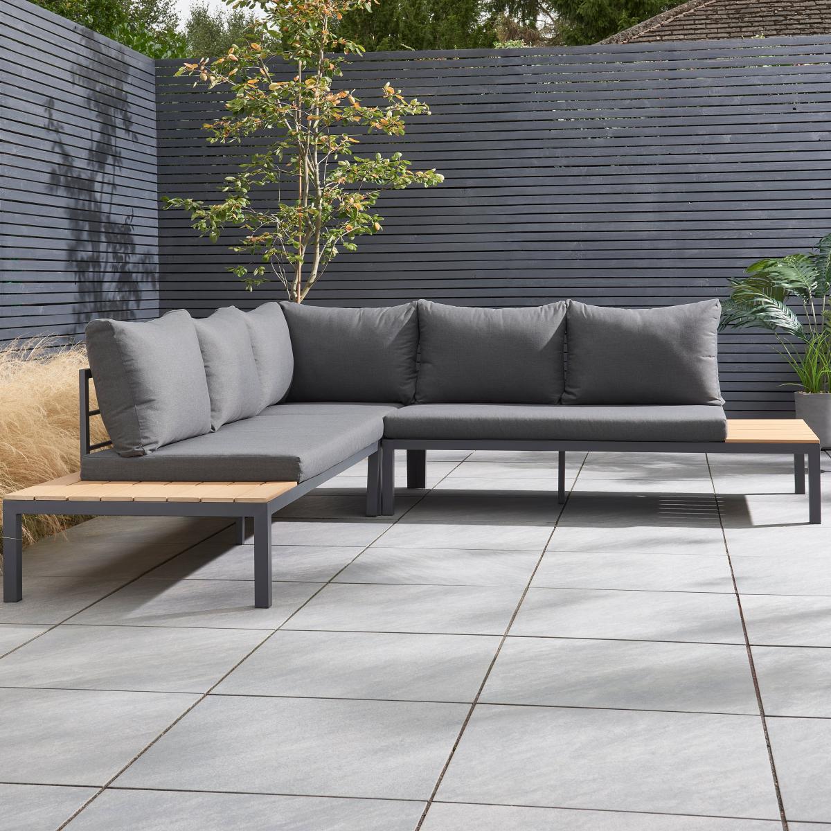 Elements 5 Seater Slatted Wood Corner Sofa Set Grey – image 3