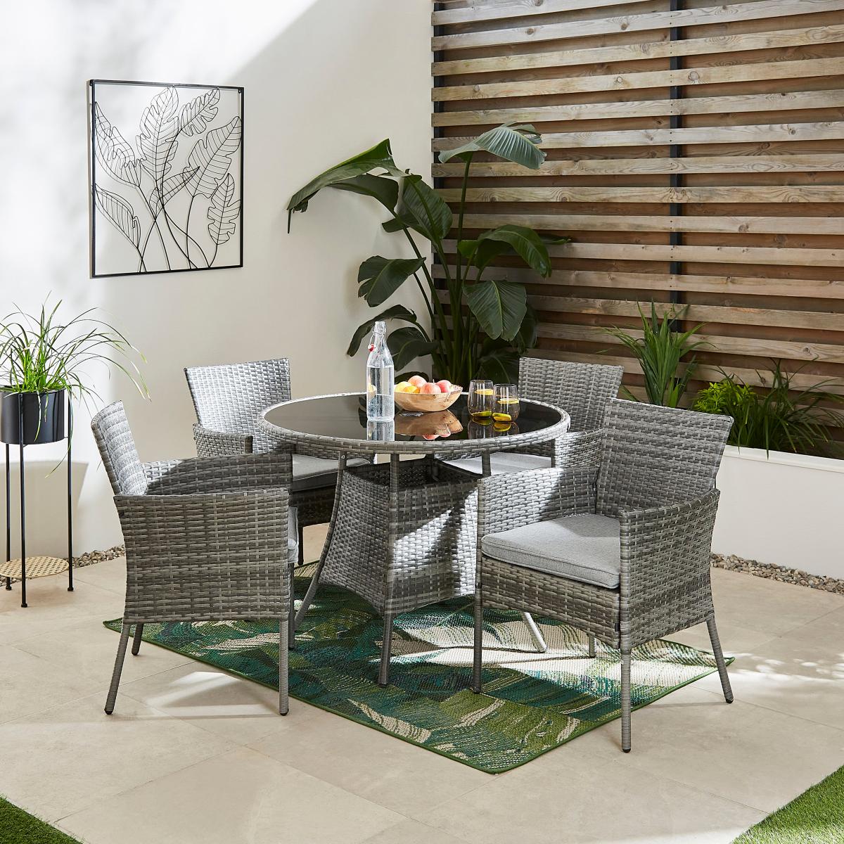 St Lucia Rattan Round Dining Set Grey Grey – image 1