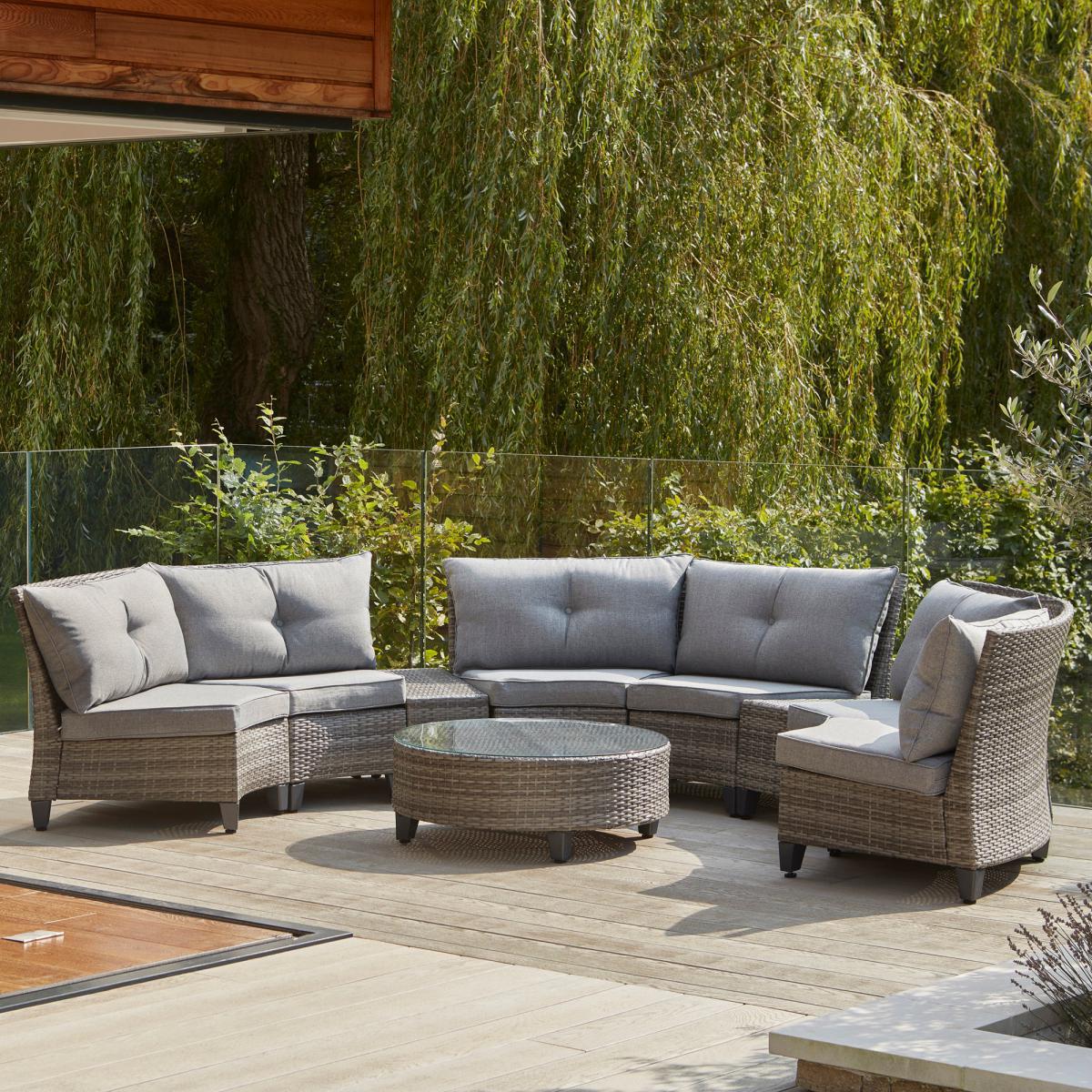 Cancun 6 Seater Grey Half Moon Sofa Set Light Grey – image 2
