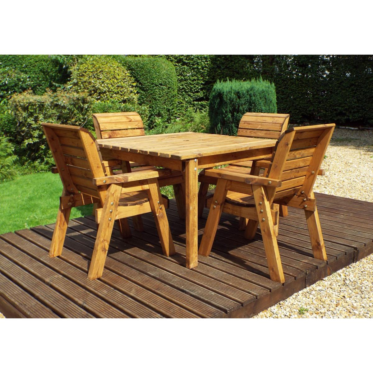 Charles Taylor 4 Seater Wooden Square Dining Set with Green Seat Pads and Parasol Brown – image 6