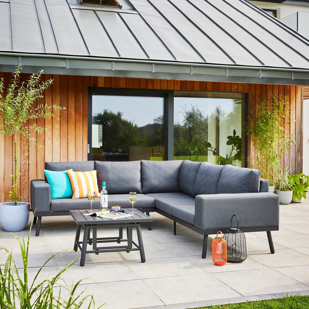 Outdoor Fabric Corner Sofa Set, Charcoal Grey – image 2