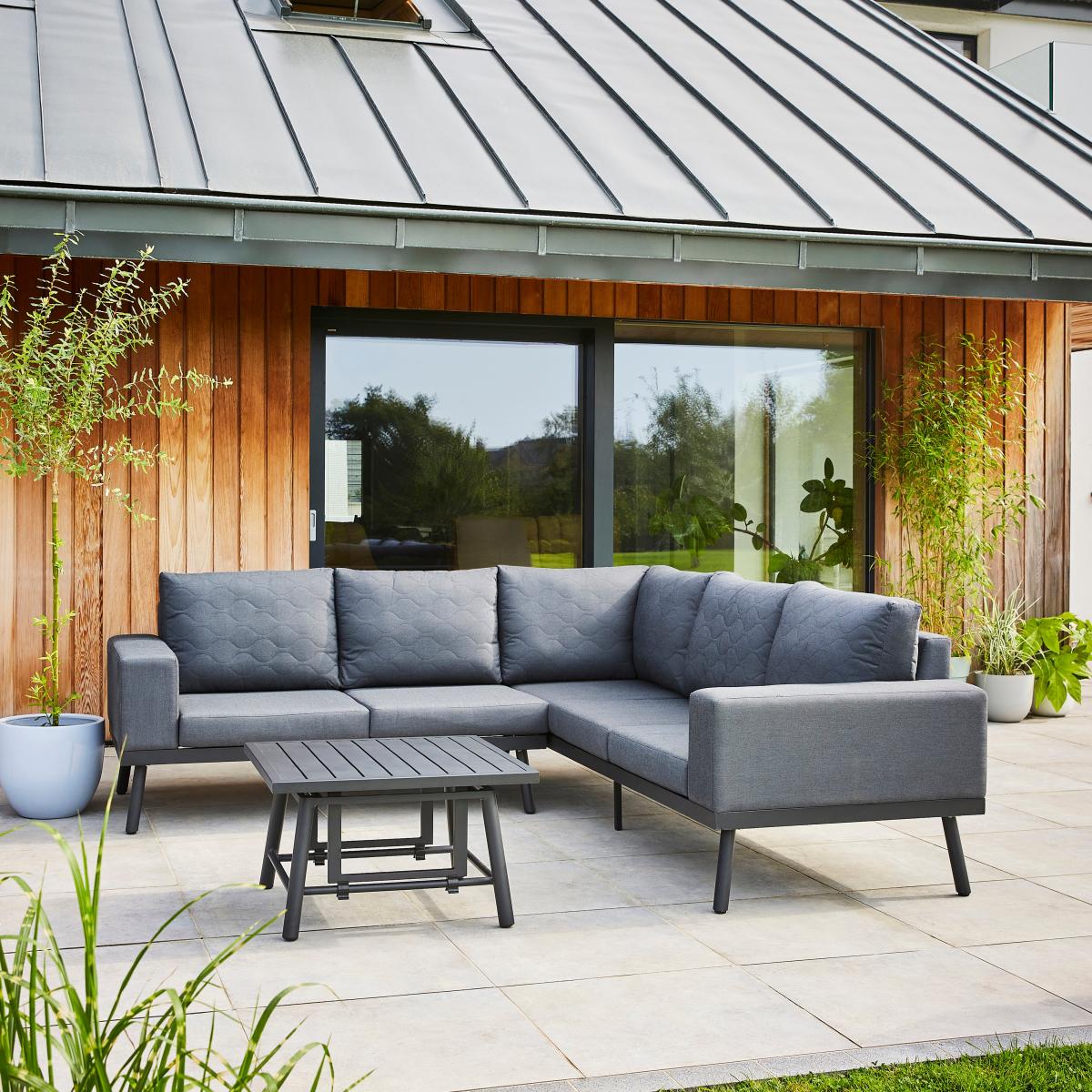 Outdoor Fabric Corner Sofa Set, Charcoal Grey – image 4