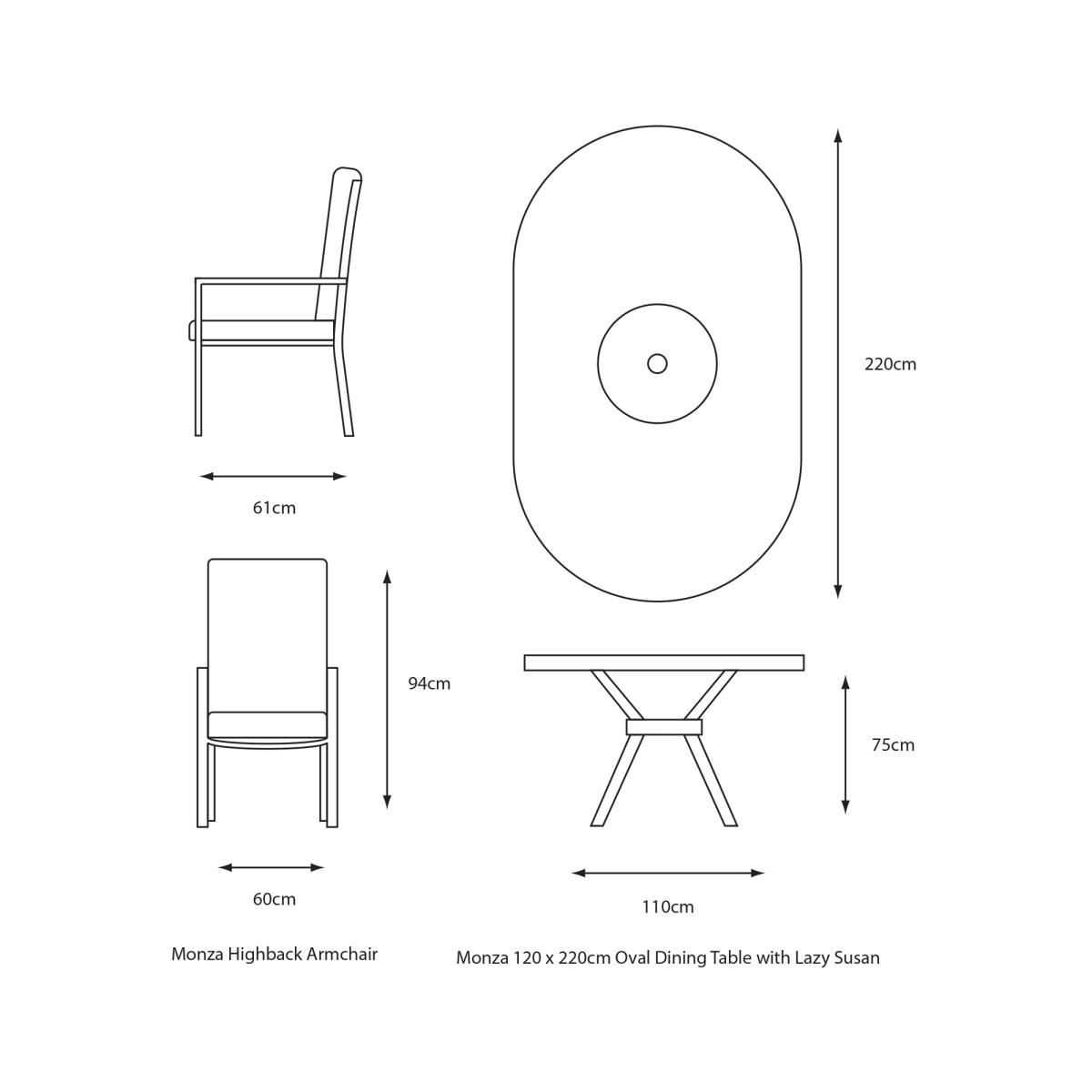 LG Outdoor Monza 8-Seater Garden Oval Dining Table & Chairs Set with Parasol, Grey – image 4