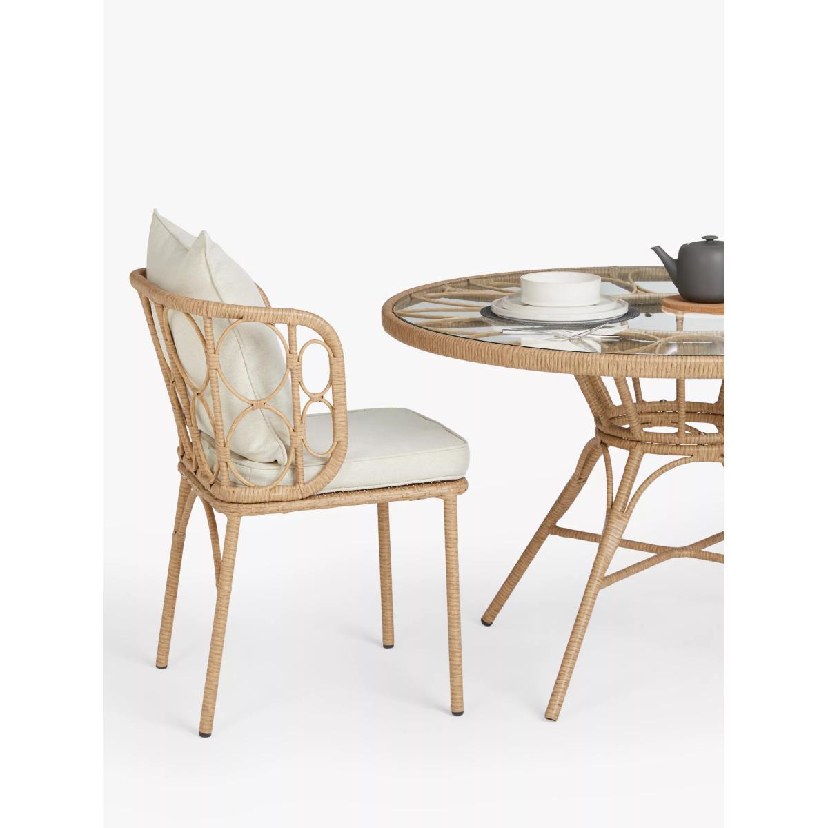 John Lewis Infinity Cane 4-Seater Round Garden Dining Table & Chairs Set, Natural – image 2
