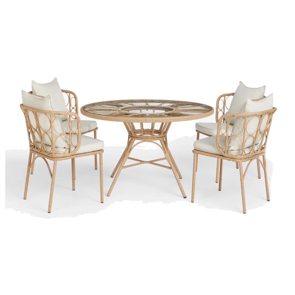 John Lewis Infinity Cane 4-Seater Round Garden Dining Table & Chairs Set, Natural – image 1