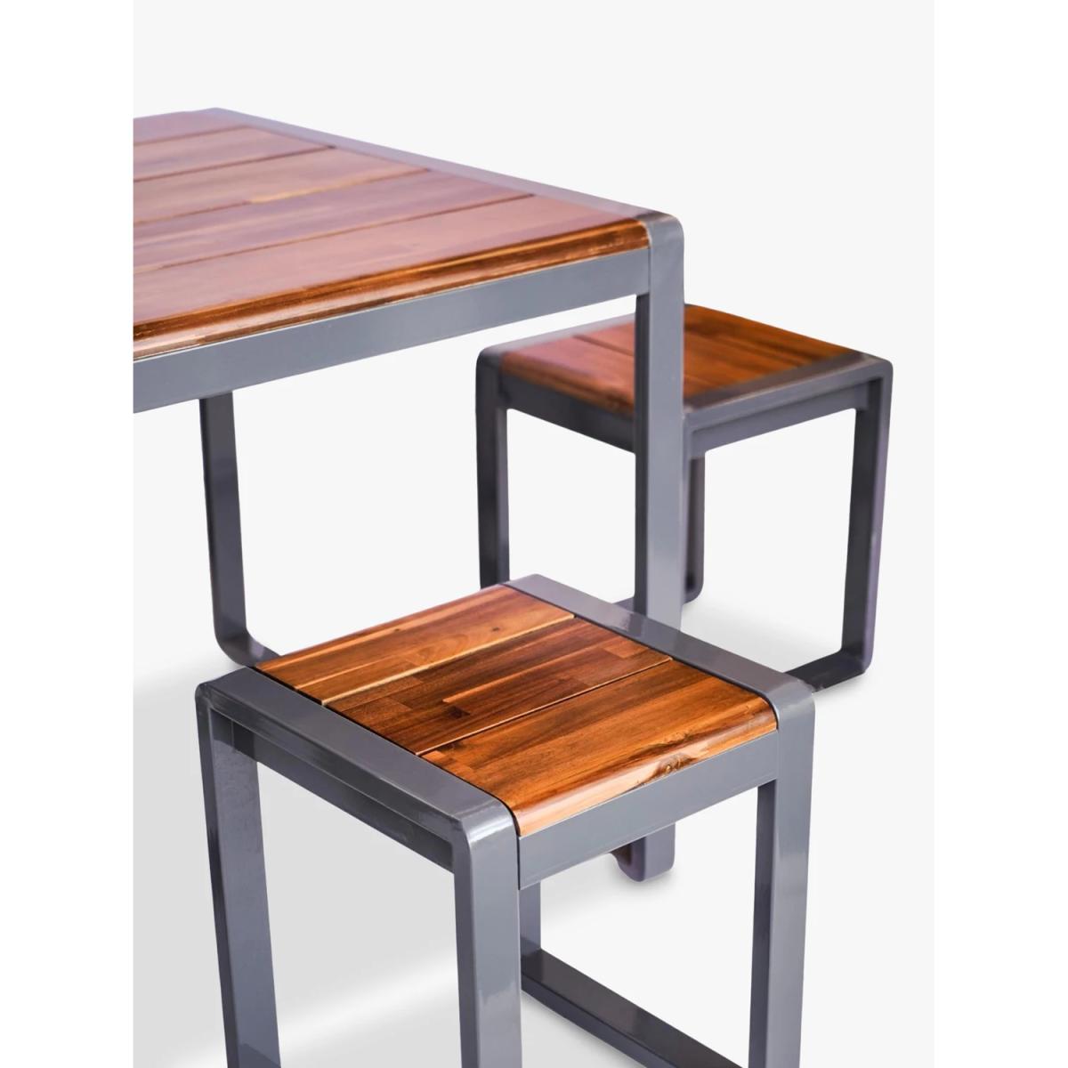 Ivyline Spitalfields 4-Seater Garden Square Dining Table & Stools Set, FSC-Certified (Acacia Wood), Grey/Natural – image 2