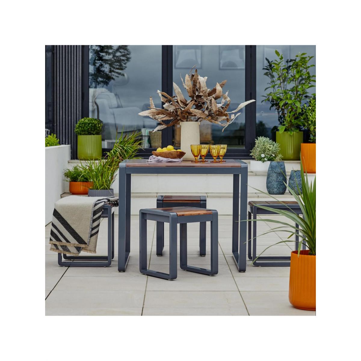 Ivyline Spitalfields 4-Seater Garden Square Dining Table & Stools Set, FSC-Certified (Acacia Wood), Grey/Natural – image 4