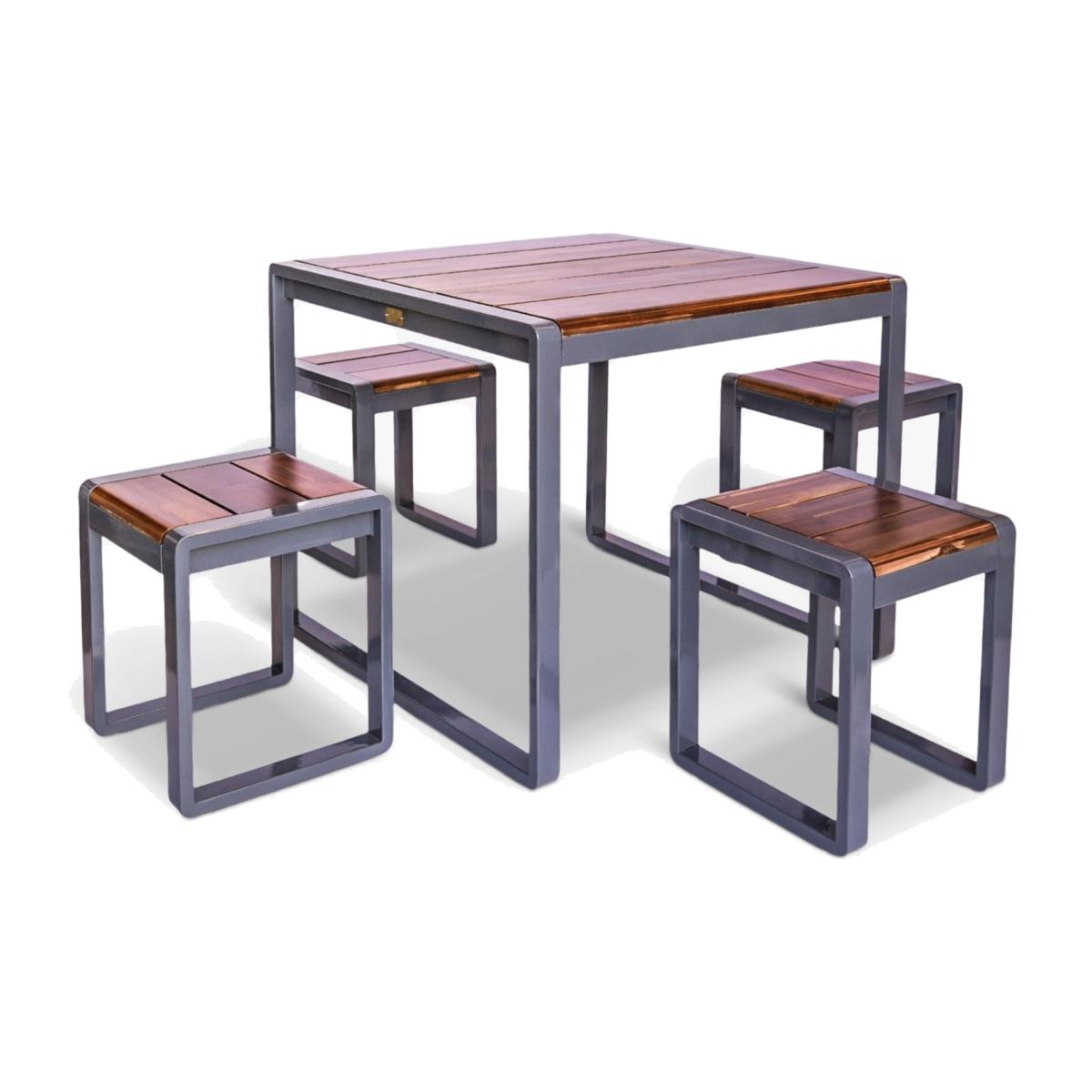 Ivyline Spitalfields 4-Seater Garden Square Dining Table & Stools Set, FSC-Certified (Acacia Wood), Grey/Natural – image 1