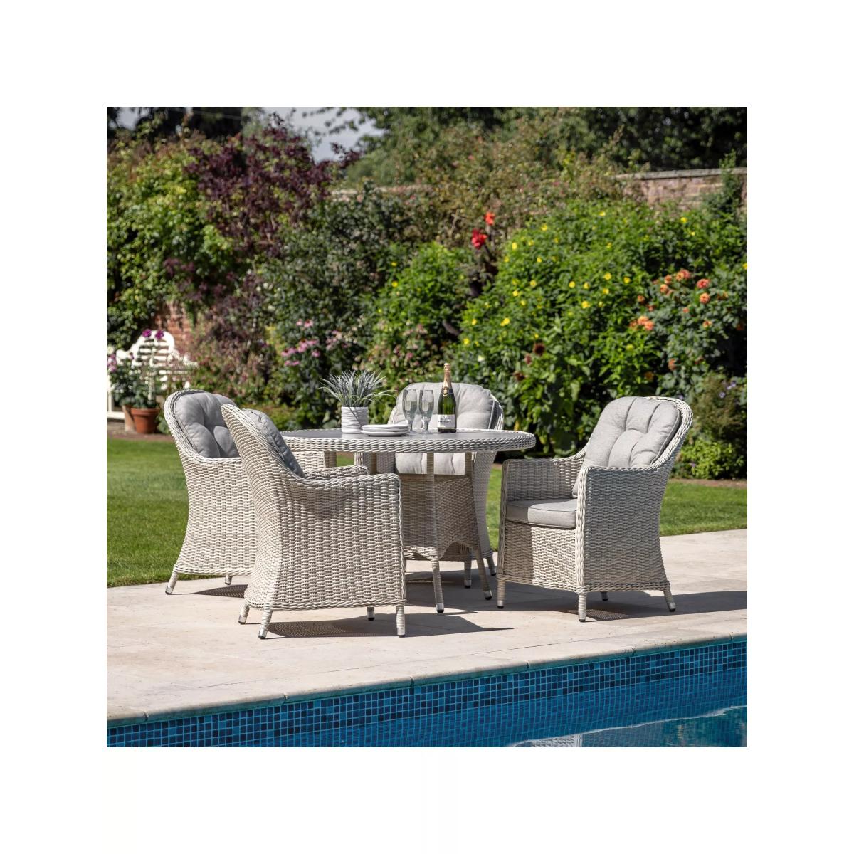 Gallery Direct Holton 4-Seater Round Garden Dining Table & Chairs Set, Natural/Stone – image 2