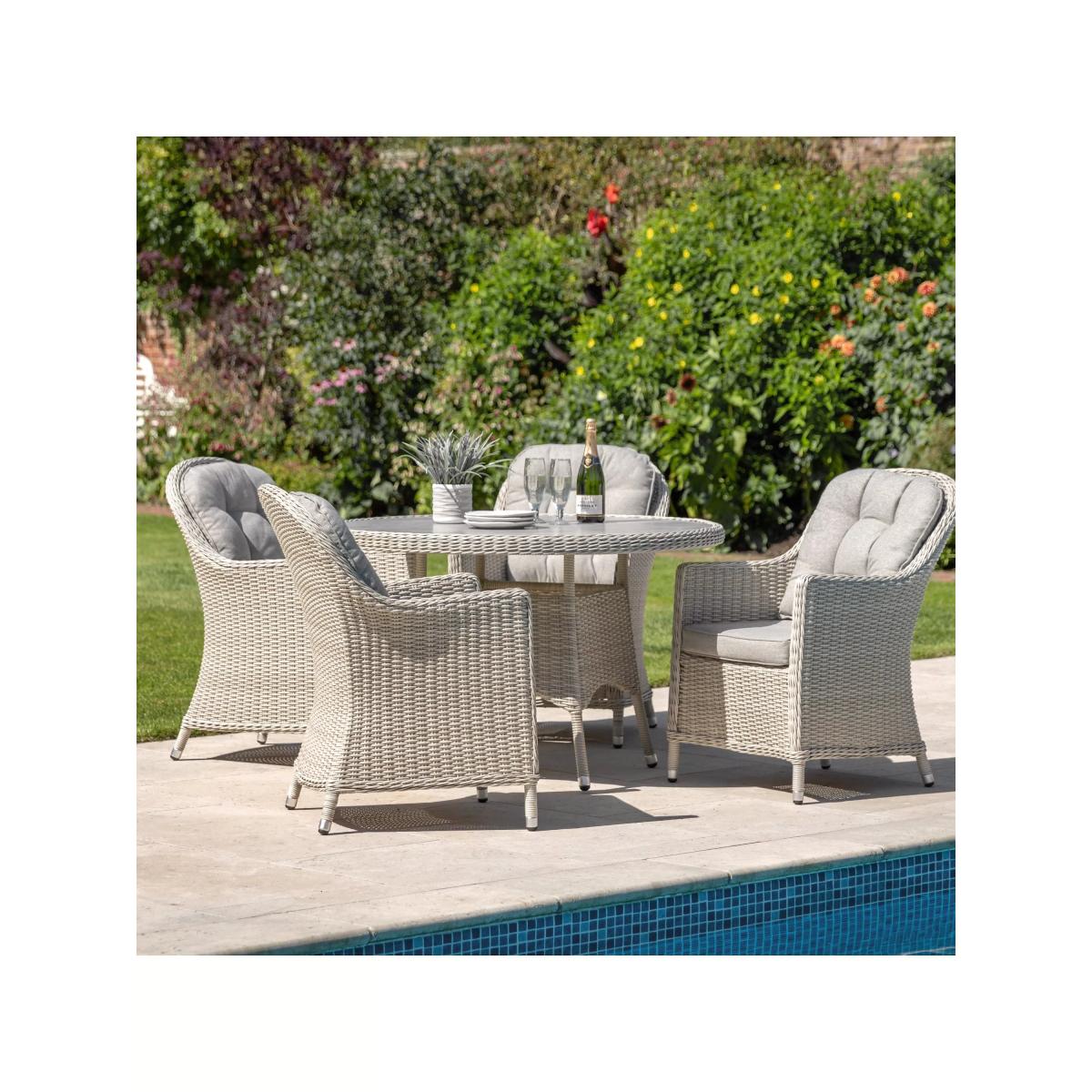 Gallery Direct Holton 4-Seater Round Garden Dining Table & Chairs Set, Natural/Stone – image 3