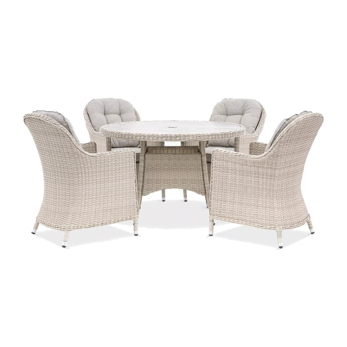 Gallery Direct Holton 4-Seater Round Garden Dining Table & Chairs Set, Natural/Stone – image 1