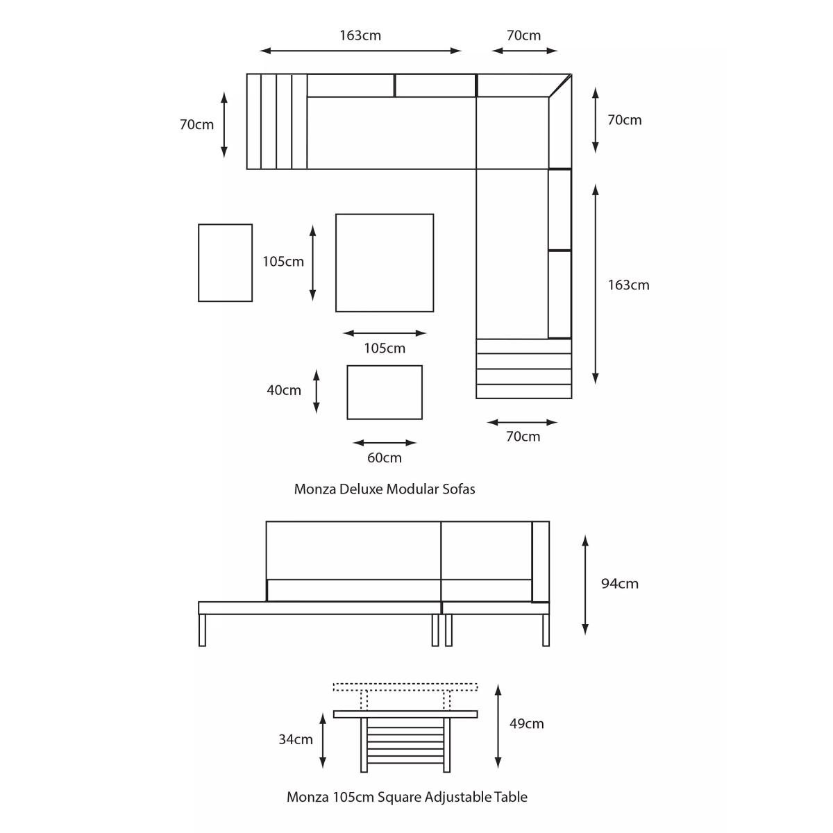 LG Outdoor Monza 7-Seater Modular Garden Dining Set with Adjustable Height Table, Grey – image 3