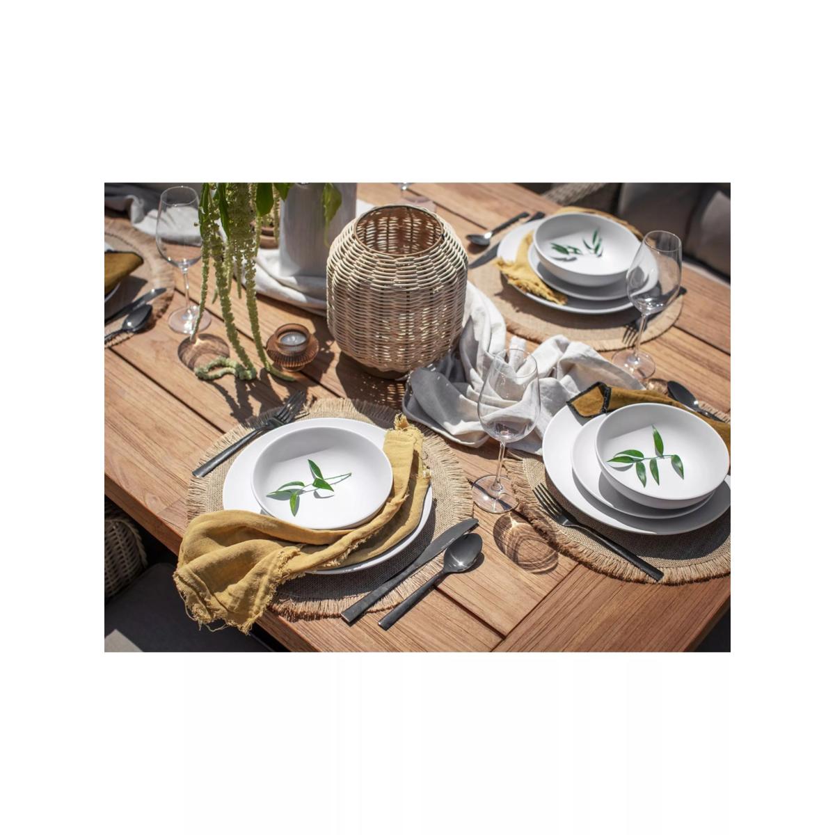 Bramblecrest Kuta Chedworth 6-Seater Rectangular Teak Wood Garden Dining Table & Rattan Chairs Set, Sandstone – image 2