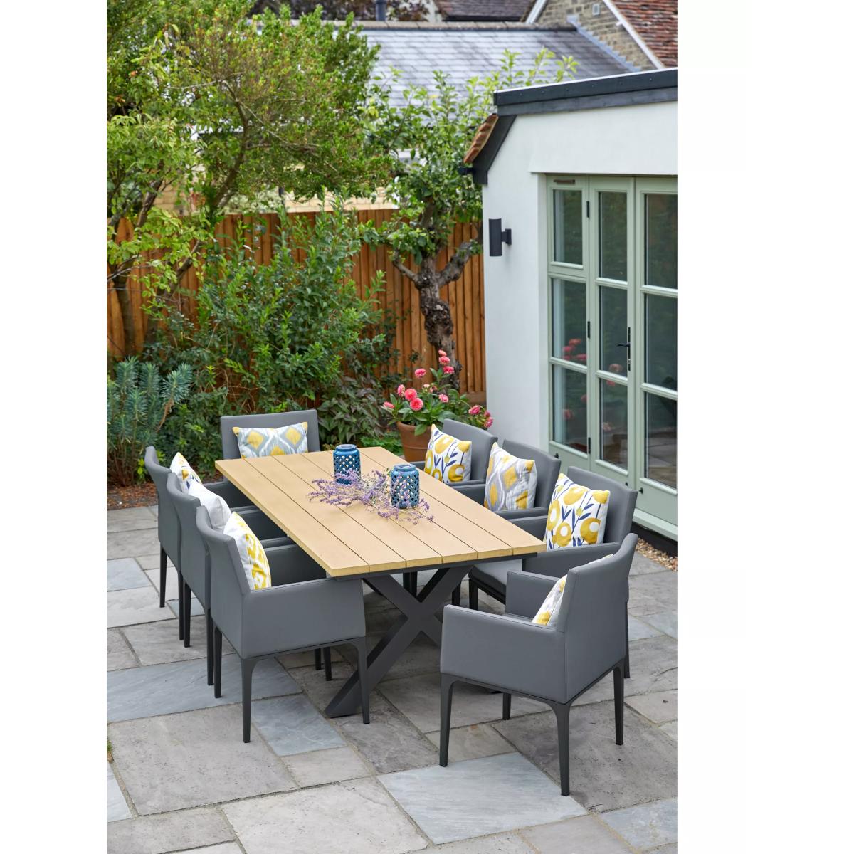 LG Outdoor Stockholm 8-Seater Garden Dining Table & Chairs with Parasol, Grey – image 2