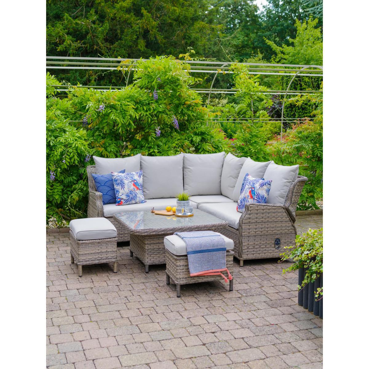 LG Outdoor Lyon Compact 7-Seater Garden Dining Table & Corner Sofa Set, Natural – image 4