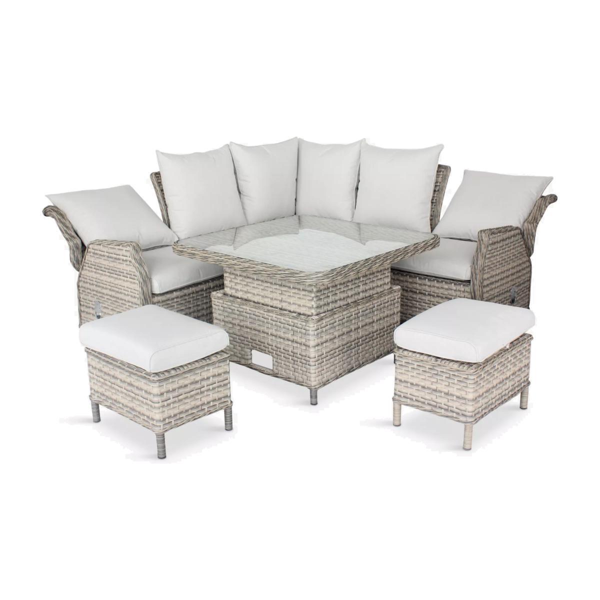 LG Outdoor Lyon Compact 7-Seater Garden Dining Table & Corner Sofa Set, Natural – image 1