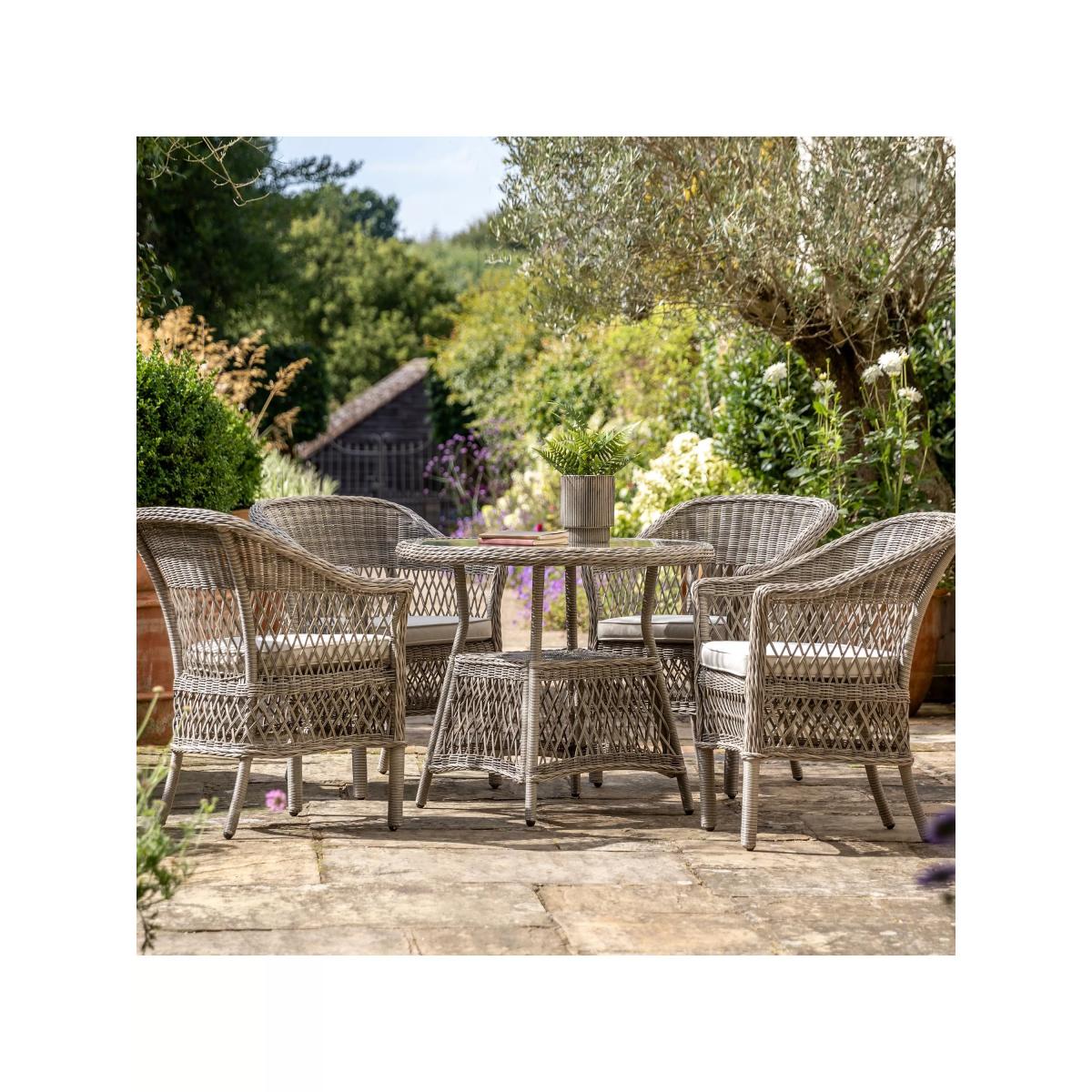 Gallery Direct Menton 4-Seater Round Garden Dining Table & Chairs Set, Natural – image 2
