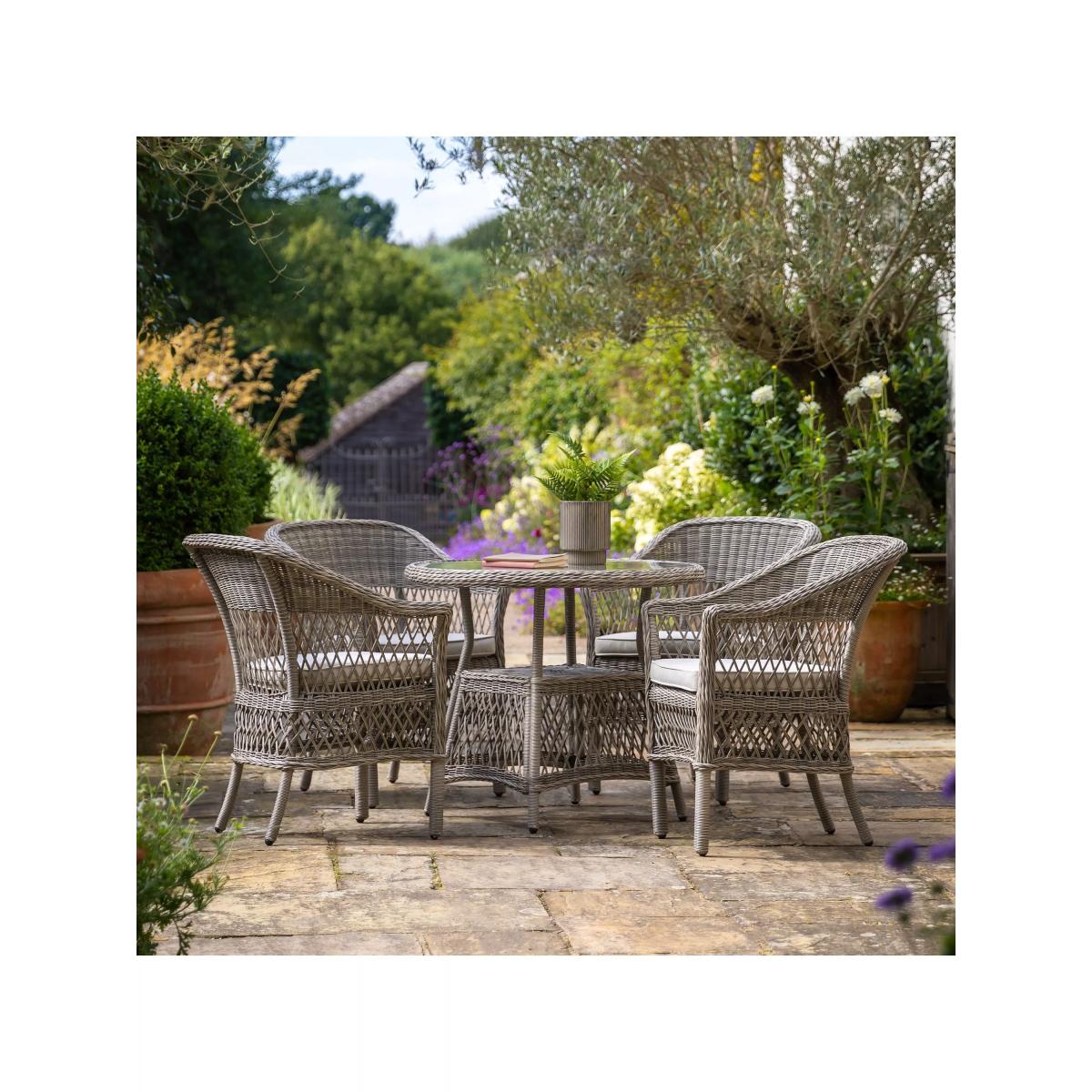 Gallery Direct Menton 4-Seater Round Garden Dining Table & Chairs Set, Natural – image 4