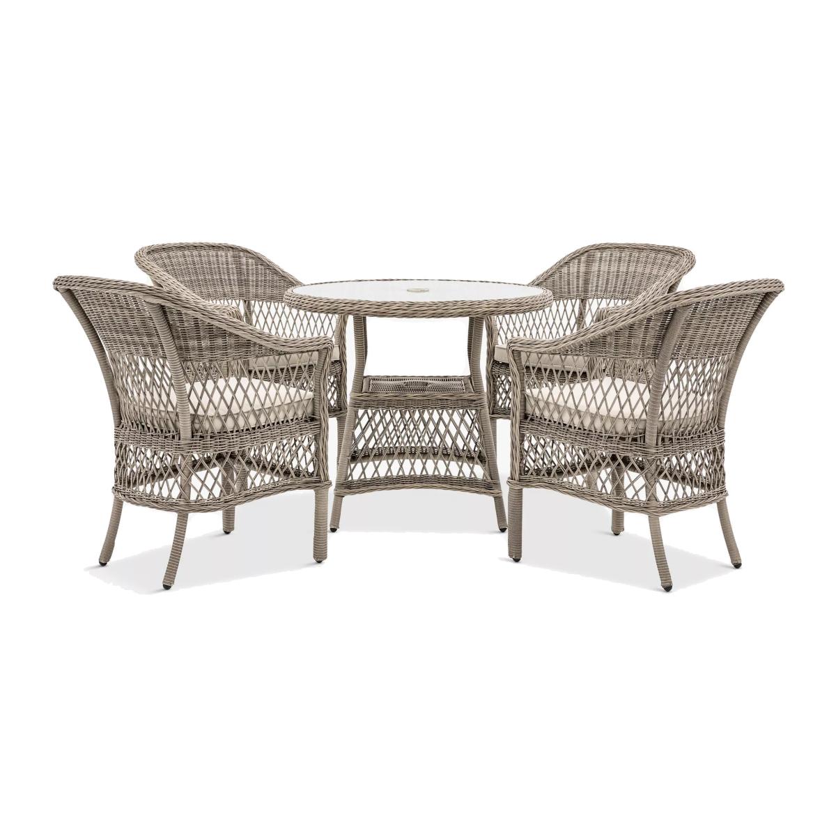 Gallery Direct Menton 4-Seater Round Garden Dining Table & Chairs Set, Natural – image 1