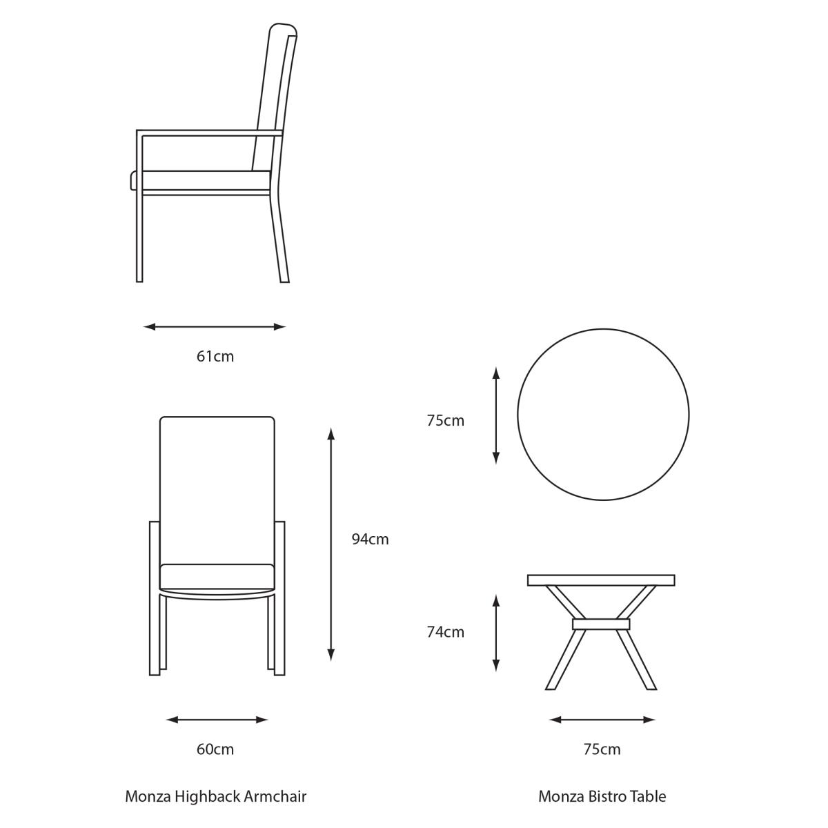 LG Outdoor Monza 2-Seater Garden Bistro Table & Chairs Set, Grey – image 3