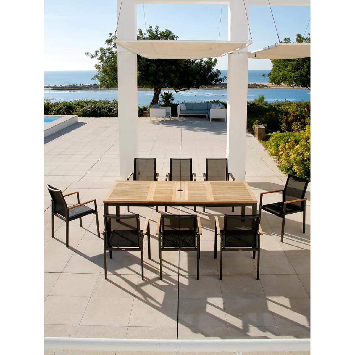 Barlow Tyrie Aura 8-Seater Teak Wood Garden Dining Table & Chairs Set, Charcoal/Natural – image 4