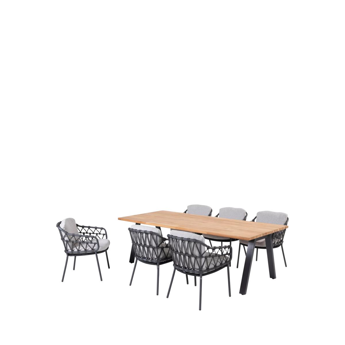 4 Seasons Outdoor Calpi & Ambassador 6-Seater Garden Dining Set, Anthracite/Teak – image 2