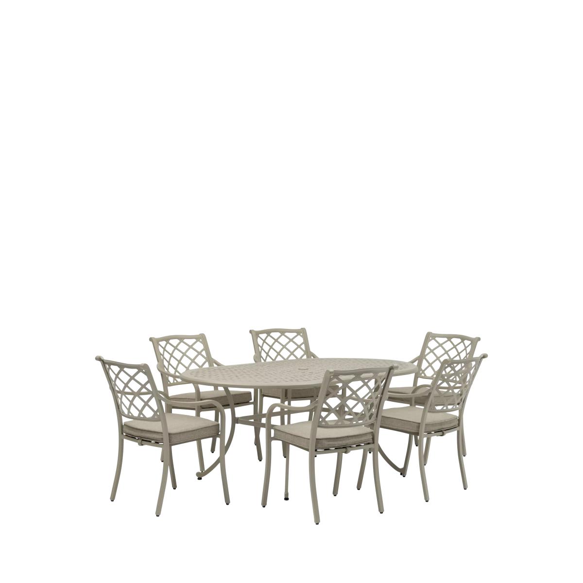 Bramblecrest Bridgewater 6-Seater Oval Garden Dining Table & Chairs Set with Parasol, Stone – image 2